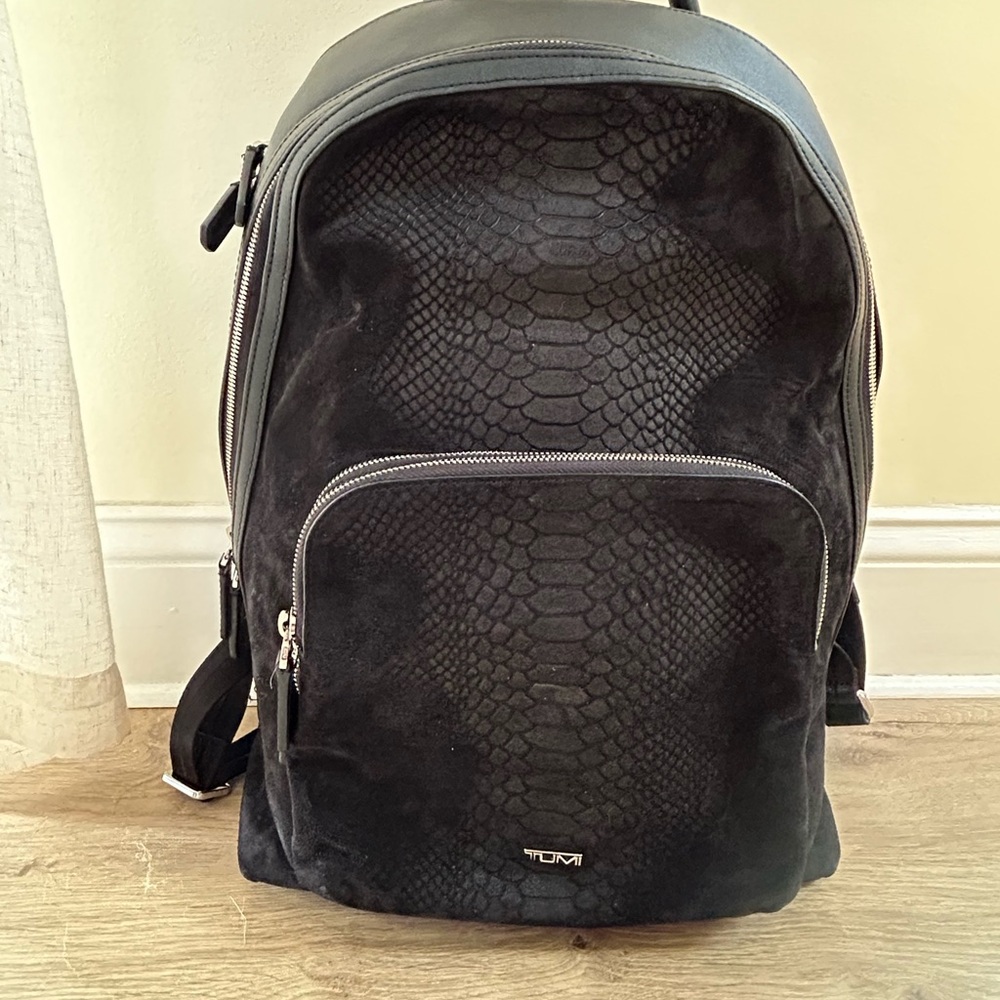 Tumi Black Backpack with Snakeskin Pattern